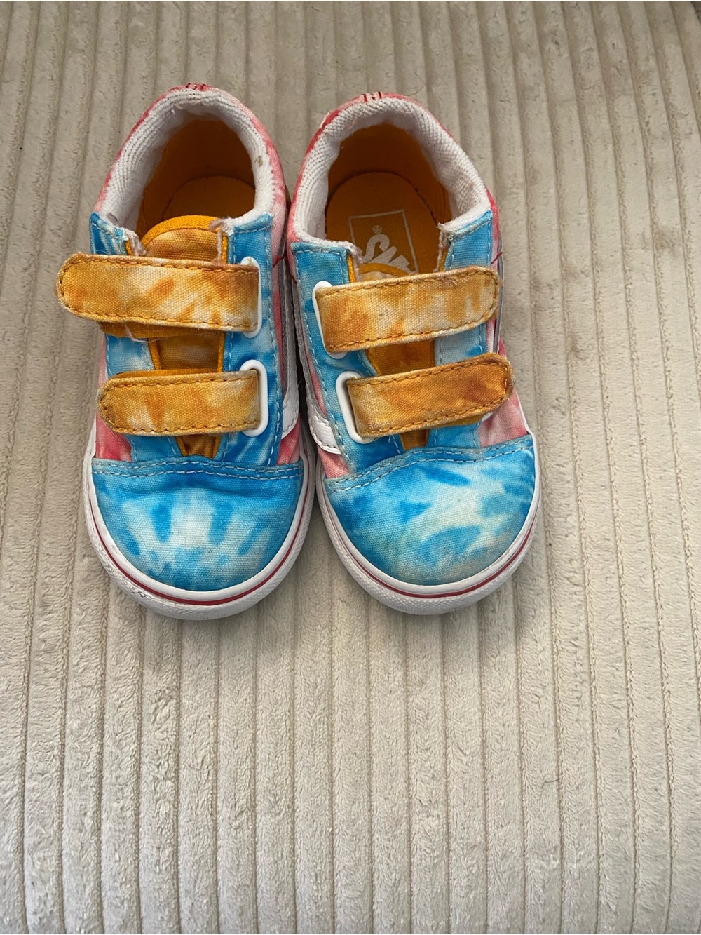 Vans Kids Tie-Dye Velcro Sneakers in Blue, Pink & Yellow